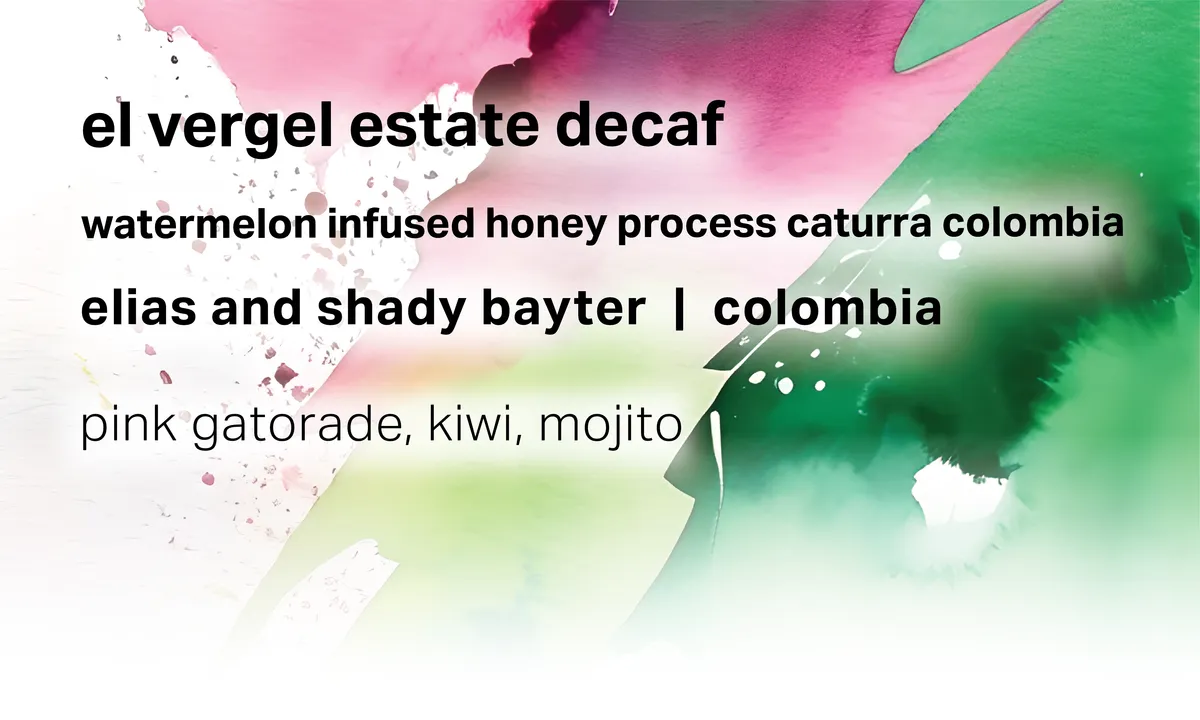 El Vergel Estate Decaf - Elias and Shady Bayter - Watermelon Infused Honey Process Caturra Colombia - Colombia